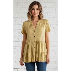 Wonderly Split Neck Tiered Tunic Golden Yellow Size L